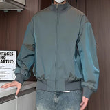 Stand Collar Loose Fit Outdoor Spring Biker Mens Jacket Casual Windbreaker Streetwear Urban Travel Hiking Trendy Daily Wear Coat