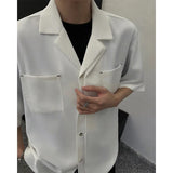 Summer Short Sleeved Shirt Men Oversized Society Mens Black Dress Shirt Korean Loose Casual Shirt Mens Pocket White Shirts