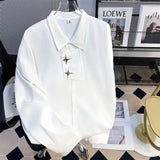Metal Zipper Design Shirt Autumn New Fashion Loose Trendy Dark Series High-End Drape Irregular Long-Sleeved White Shirt For Men