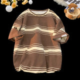 M-3XL Vintage T-shirts Men Striped Y2k Tops Baggy Round Neck Korean Fashion Couple Clothes Teens Chic Handsome Camisetas Summer