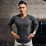 Tops Slim Fit T Shirts for Men Black Running Male Clothes Gym Tight V Neck Oversize Big Size Elasticity Korean Luxury Casual New