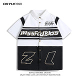 American Retro Racing Suit Short-sleeved Shirt Men Korean Version 2025 New Fashionable High-end High-art Motorcycle Style Top