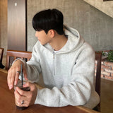 Winter Clothing Men's Luxury Knitted Zipper Hooded Pullovers Sweater Casual Streetwear Striped Solid Color Long Sleeve Hoodie