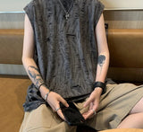 Tanks Men Ripped Y2k Tops American Streetwear Hip Hop Loose Sleeveless Summer Clothes Sporty All-match Handsome Vintage