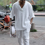 Summer New Style  Casual Sweater Set Men's Summer Loose Short Sleeve T-shirt Short Shorts Men's Woolen Weaving Set