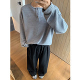 Spring Long Sleeved T-shirt Men Fashion Button White Casual T Shirt Men Streetwear Korean Loose Pleated T Shirt Mens Top M-2XL