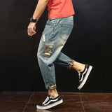 Trendy Brand Men's Jeans Loose Fit Casual Style Japanese Design Cropped Pants For Overweight Men New Arrival