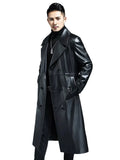 Spring Autumn Long Cool Waterproof Black Pu Leather Trench Coat Men Double Breasted Plus Size Outerwear 4xl 5xl
