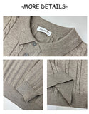 New Men American Retro Polo Neck Sweater Luxury Knit Long Sleeve Pullover Casual Solid Color Streetwear Jacquard Knitwear M-3XL