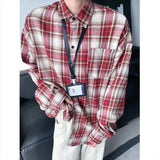 Autumn Long Sleeved Shirt Men Fashion Retro Plaid Shirts Men Japanese Streetwear Loose Casual Shirt Men Large Size 4XL