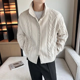 New Korean Style Jacquard Men Cardigan Jackets Fashion Luxury Knitted Button-down  Long Sleeve Sweater Coat Winter Warm Knitwear