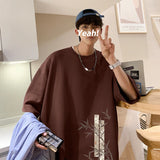Men's Cotton Oversized Bamboo T-shirt Printed Loose Tops Tshirts Men Clothing Breathable Casual Short Sleeve Tees Streetwear