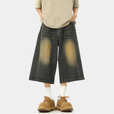 Summer Vintage Jeans Men Oversized Black Retro Jeans Men Streetwear Hip-hop Loose Wide Leg Jeans Mens Denim Cropped Trousers