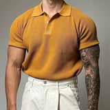 Stylish Mens Slim Polo Shirts Spring Summer Casual Solid Color Waffle Short Sleeve Polos Men Trendy Buttoned Polo Collar Shirt
