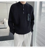 Korean Popular Men's Henry Collar Sweater Light Luxury Knit Long Sleeve Button Pullover Trending Jacquarded Solid Color Knitwear