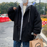 Parkas Men Warm American Hooded Outwear Fashion Handsome Chic Streetwear All-match Simple Clothing Aesthetic Fake Two Pieces