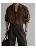 New Korean Fashion Men Shirts Light Luxury Textured Business Striped Long Sleeve Cardigan Tops Leisure High Quality Blouse M-2XL