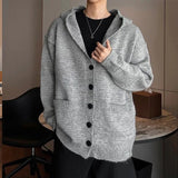 Winter Men's Hooded Cardigan Japanese Retro Loose Button-down Knitted Sweater Coats Premium Quality Long Sleeve Pocket Hoodies
