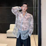 Transparent Shirt Men Fashion Printed Harajuku Shirt Top Korean Loose Casual Clothes Sun-proof Daily All-match Summer Holiday