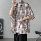 Men Ice Silk Smooth Shirt Spring Summer Thin Luxury Loose Korean Casual Shirt Beach Trendy Floral Draping Shirts Plus Size 5XL-M