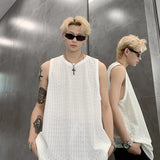 Men Ice Silk Hellow Sleeveless TShirts O-Neck Vest Summer Male Loose Casual Tank Tops Fashion Oversized Singlets Male Clothing