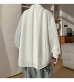 White Long Sleeved Shirt Men Fashion Black Casual Shirt Men Streetwear Korean Loose Pleated Shirt Mens Ice Silk Shirts M-3XL