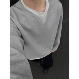 Spring Long Sleeved T-shirt Men Fashion Gray Black Checkered T Shirt Men Streetwear Korean Loose Round Neck T Shirt Mens Top