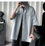 Men's Clothing Fashion Business Casual Loose Turn-down Collar Handsome Solid Man Button Short Sleeve Spring Summer Thin Shirts