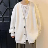 Knit Sweater Male Black Coat Cardigan Men's Clothing Japanese Harajuku Fashion V Neck Plain Solid Color Jacket Knitwears X Ugly