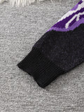 New Popular Spring and Autumn Bone-Shaped Butterfly Jacquard Pattern Pullover Sweater Casual Round Neck Contrast Color Knitted m