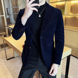 Men Corduroy Blazer Jackets Slim Fit Luxury Evening Dresses Suit Coat Wedding Prom Clothing Black Red