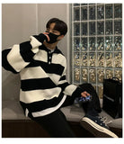 New Fashion Striped Men Polo Sweater Light Luxury Korean Popular Knitwear Premium Quality Long Sleeve Pullover Trendy Streetwear