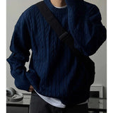 Winter Korean Fashion Jacquard Men Sweater Luxury Trendy O Neck Knitted Solid Color Pullover Leisure Long Sleeve Basic Knitwear