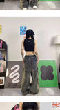 Street men and women trendy and personalized hip-hop straight leg washed gradient jeans for couples loose casual Harajuku pants