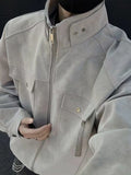 Street Zipper Jacket High-end Handsome Stand-up Collar Coat American 2025 Retro Handsome Work Jacket Loose Top Urban