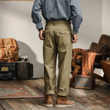 Japanese Vintage Amikaki Workwear Pants Men Spring Autumn Straight Casual Trousers Gentlemen Green Tough Rough Pants Old School