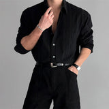 New Men Luxury Korean Style Shirts Casual Long Sleeve Drapped Solid Color Button-down Cardigan Fashion Business Leisure Blouse