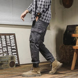 Men Basic Multi Pockets High Street Pants Versatile Straight Leg Casual Trousers Spring Autumn New Drawstring Tie Up Cargo Pants