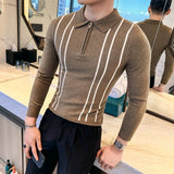 Men's Jersey Luxury Polo Neck Zipper Knit Sweater Casual Fashion Solid Color Long Sleeve Pullover Premium Quality Knitwear M-3XL