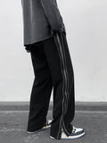 Streetwear Side Split Zipper Loose Casual Straight Pants Men Outdoor Y2k Black Parachute Long Trousers New