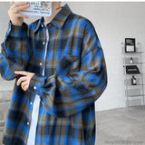 Long Sleeve Plaid Shirts Men Autumn Casual Loose Harajuku Vintage High Street Daily All-match Gentleman Camisa Plus Size 5XL-M