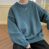 New Japanese Retro Men Knitted Sweater Light Luxury Casual O Neck Solid Color Long Sleeve Pullovers Loose High Street Knitwear