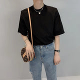 Summer Short Sleeve T-shirt Men Fashion Casual Shoulder Pad Tshirt Men Streetwear Korean Loose Round Neck T Shirt Mens Top M-2XL
