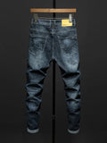 Ripped Frayed Men's Slim-fit Stretch Jeans Cotton Fashion Korean Classic Blue Black Denim Pants Streetwear Hip Hop Male Trousers