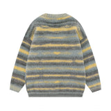 Autumn and Winter Striped Plush Thickened Men's Cardigan V-neck Fashionable Casual Loose Sweater Couple Streetwear Loose Knit
