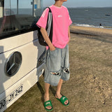 Beach Style Jeans Men Summer Fashion Vintage Hole Design All-match Denim Clothing Gothic High Street Males Trousers Knee Length