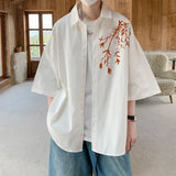 Men's Oversized Shirts Bamboo Print Mens Blouse White Fashion 5XL Oversize Shirt Casual Wear Summer for Men New Clothing