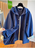 Classic High-end Hooded Windbreaker Women Spring Autumn Style 2025 New Loose Versatile Trendy Hooded Mid-length Jacket