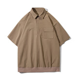 Korean Style Mens Cargo Shirt Men Casual Shirt Solid Short Sleeve Shirts Black Men's Fashion Brand Summer Man Blouse Male Top