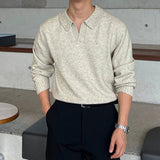 Korean Luxury Business Men Polo Sweater Loose V Neck Knit Solid Color Pullover Casual Premium Quality Long Sleeve Knitwear M-3XL